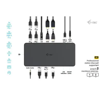 Station d'Accueil i-tec USB-C Dual 4K HDMI DP PD100W