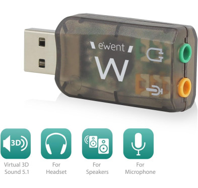 Carte Son Externe USB 2.0 Ewent EW3751 2x entrées 3.5mm 5.1