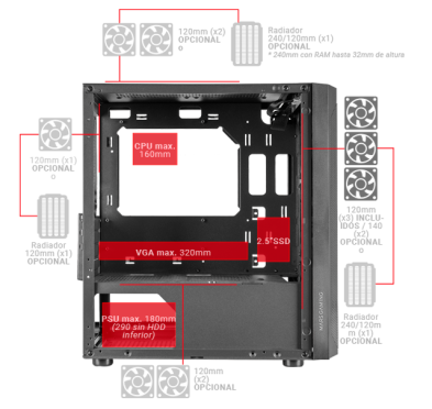 Boitier Mars Gaming MCMESH FRGB MESH 360°