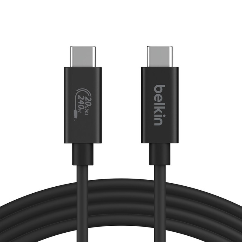 Cable USB Type-C vers Type-C 4.0 PD 240W Data 20Gb Belkin 2M Noir Cable USB Type-C vers Type-C 4.0 PD 240W Data 20Gb Belkin 2M Noir