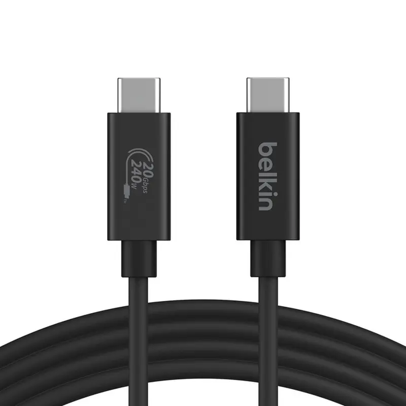 Cable USB Type-C vers Type-C 4.0 PD 240W Data 20Gb Belkin 2M Noir Cable USB Type-C vers Type-C 4.0 PD 240W Data 20Gb Belkin 2M Noir