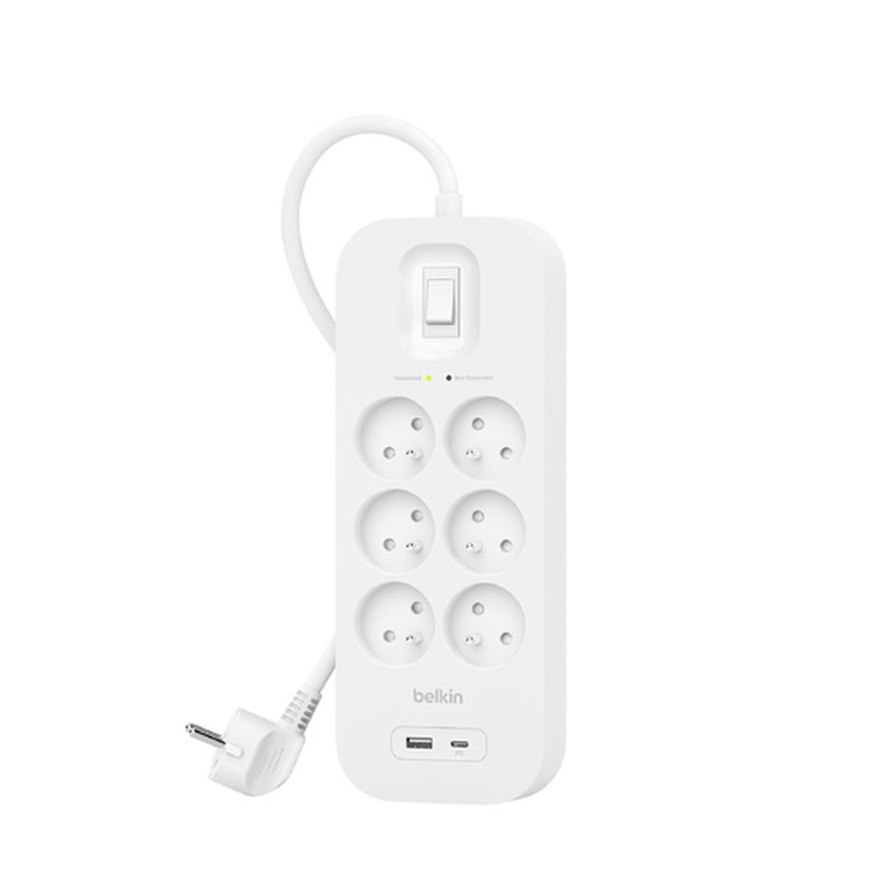 Bloc Multiprises Parafoudre Belkin 6 Prises + USB-A et USB-C Bloc Multiprises Parafoudre Belkin 6 Prises + USB-A et USB-C