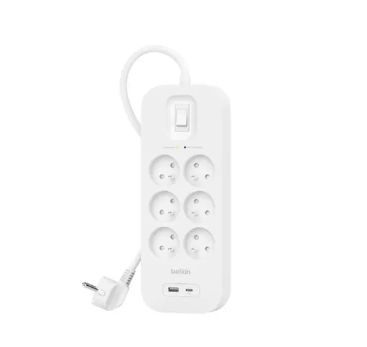 Bloc Multiprises Parafoudre Belkin 6 Prises + USB-A et USB-C
