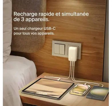 Chargeur Belkin 3x USB-C Fact Charge PD 67W Blanc