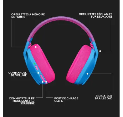 Micro Casque Logitech G435 Bleu Wireless Lightspeed Gaming