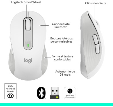 Souris Logitech Signature M650 Blanc Bluetooth