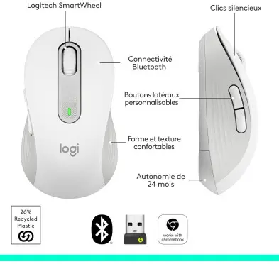 Souris Logitech Signature M650 Blanc Bluetooth