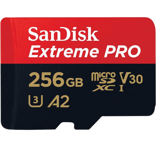 Mémoire Micro SDXC 256Go SanDisk Extreme PRO A2/V30/UHS-I U3 200 Mo/s