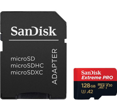 Mémoire Micro SDXC 128Go SanDisk Extreme PRO A2/V30/UHS-I U3 200 Mo/s