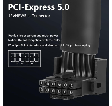 Rallonge d'alimentation 12VHPWR 600Watts 16AWG coudé type B