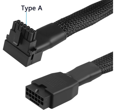 Rallonge d'alimentation 12VHPWR 600Watts 16AWG coudé type A