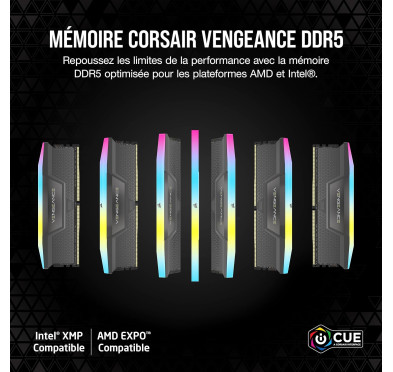 DDR5 Corsair Vengeance RGB Kit 64Go 2x32Go 6000Mhz CL30 EXPO XMP