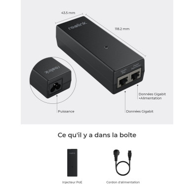 Reolink Injecteur PoE (15W) PoE+ (30W) Gigabit 100M