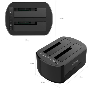 Dual Dock Aisense ASDS-D03B 2xDD SATA 3.5/2.5 vers USB 3.1 clonage