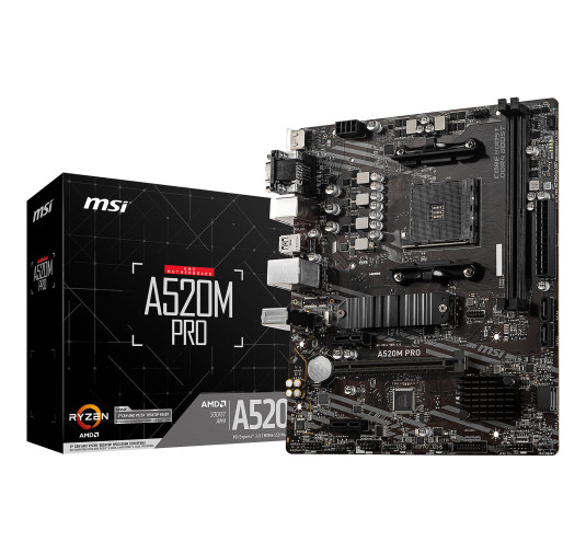 Carte Mère MSI A520M PRO mATX AM4 DDR4 USB3.2 M.2 HDMI DP VGA