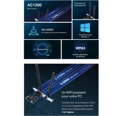 Carte Réseaux PCI-Express MERCUSYS MA30E Wifi AC1200 + Bluetooth 5.0
