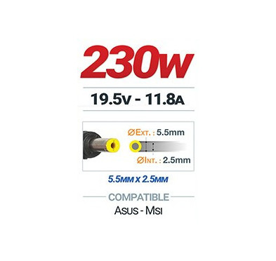 Chargeur Twinecker PC Portable 19.5V 11.8A 230 Watts 5.5/2.5mm