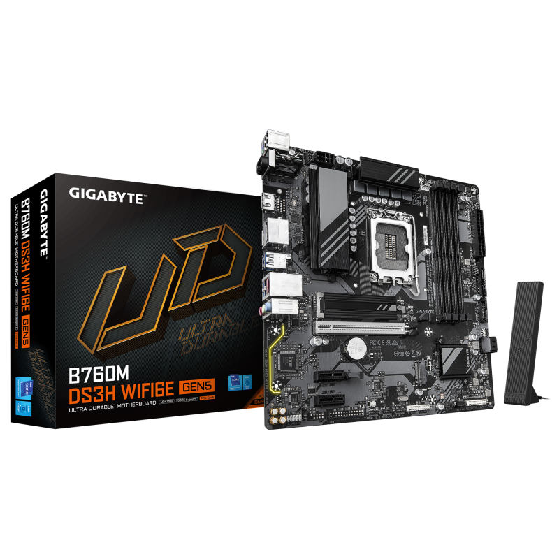 Carte Mère Gigabyte B760M DS3H WF6E GEN5 DDR5 mATX LGA1700 Carte Mère Gigabyte B760M DS3H WF6E GEN5 DDR5 mATX LGA1700