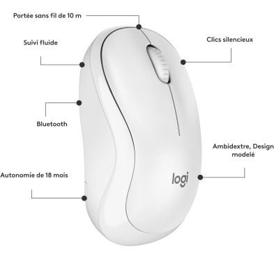 Souris Logitech Wireless Mouse M240 Silent Blanc cassé Bluetooth