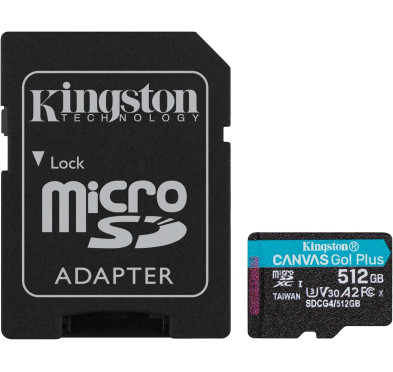 Mémoire Micro SDXC 512Go Kingston Canvas Go Plus A2/V30/UHS-I U3