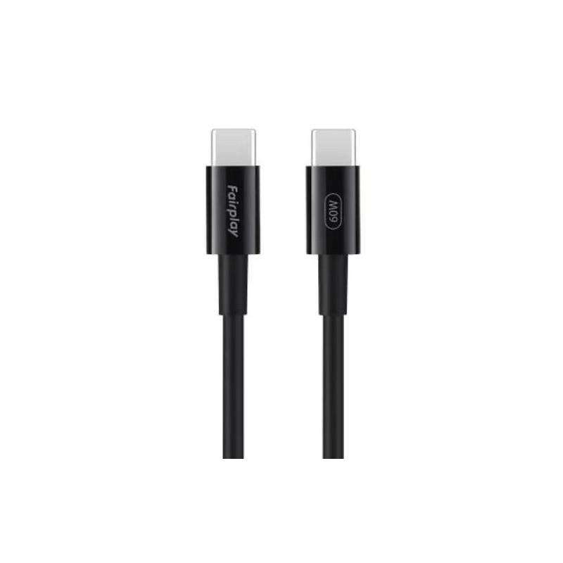 Cable USB Type-C vers Type-C PD 60W Fairplay 2M Noir Cable USB Type-C vers Type-C PD 60W Fairplay 2M Noir