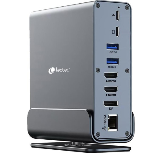 Station d'Accueil Leotec LEDS06 USB-C Dual 4K HDMI DP PD100W