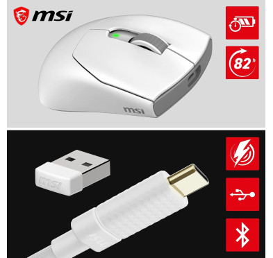 Souris MSI FORGE GM340 Wireless WHITE Gaming RGB