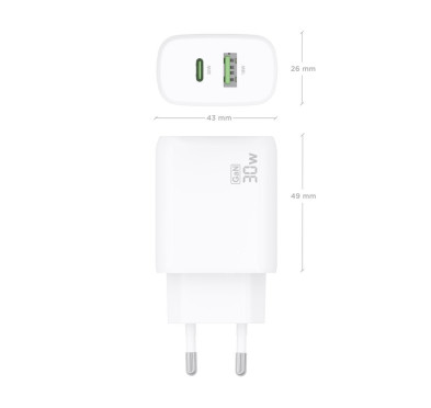 Chargeur Aisens USB-C USB-A PD/QC4.0 GaN 30W