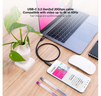 Cable USB Type-C vers Type-C 3.2 PD 100W Nanocable 0.5M Noir