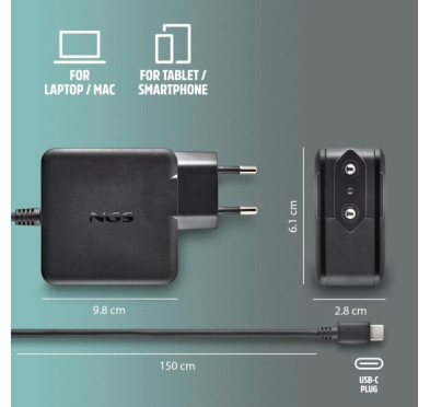 Chargeur NGS USB-C GaN PD3.0 65Watts 1.5M