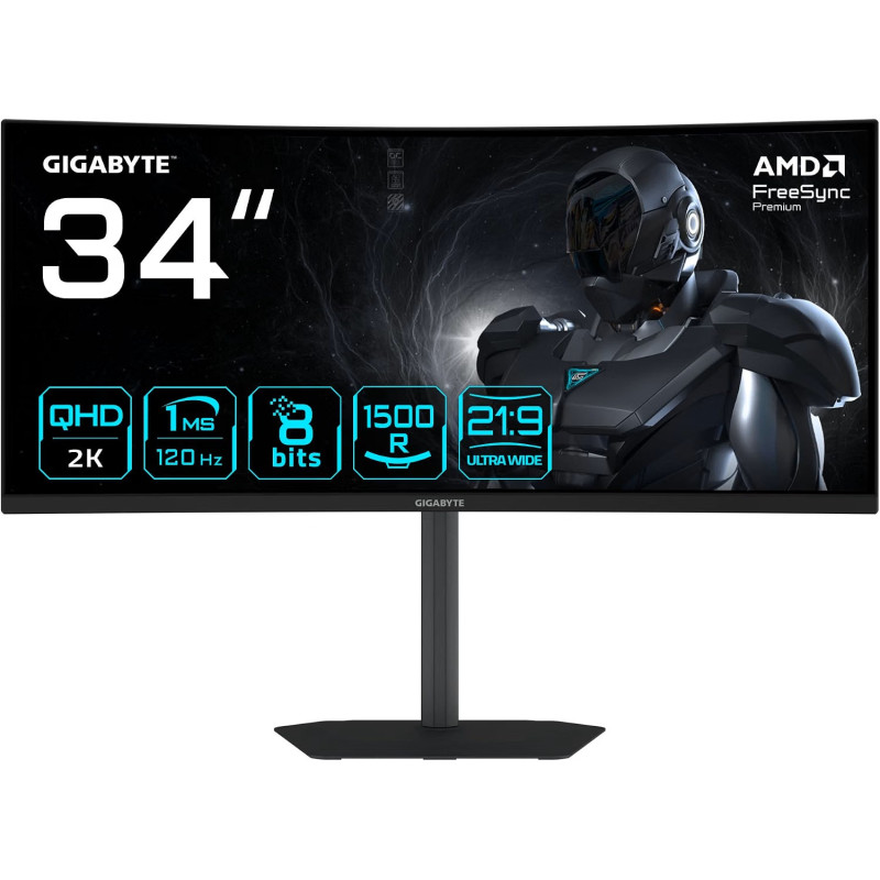 Ecran Gigabyte 34" GS34WQCA Gaming 3440x1440 120Hz 1ms CURVED