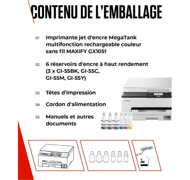 Imprimante Multifonction Canon MAXIFY GX1051 Wifi USB rechargeable
