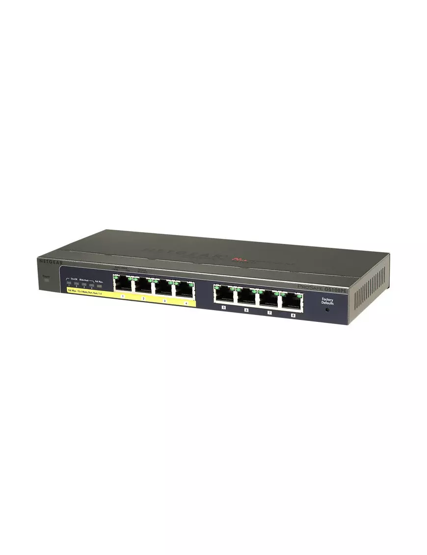 Switch RJ45 Netgear GS108PE-300EU 10/100/1000 Mbps 8 Ports dont 4 POE SW_NE-GS108PE-300E - 1