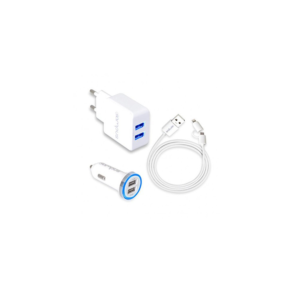 Campus CH-CT21UW Chargeur Universel micro USB et Apple Lightning 2.1A Campus CH-CT21UW Chargeur Universel micro USB et Apple Lightning 2.1A