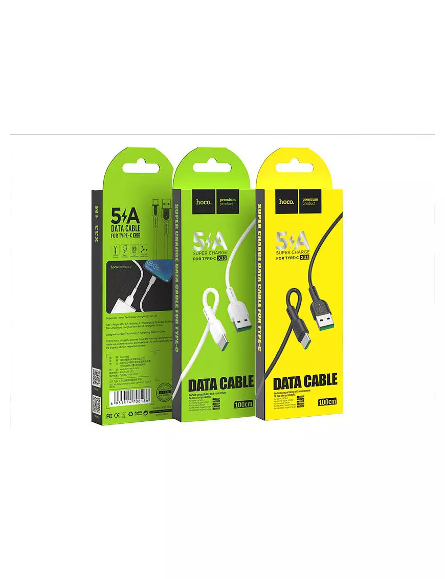 Cable USB vers Type-C 5A hoco. X33 1M Noir