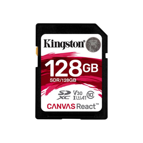 Mémoire SDXC 128Go Kingston Canvas React A1 V30 UHS-I U3 Class 10 Kingston - 1 Mémoire SDXC 128Go Kingston Canvas React A1 V30 UHS-I U3 Class 10 Kingston - 1