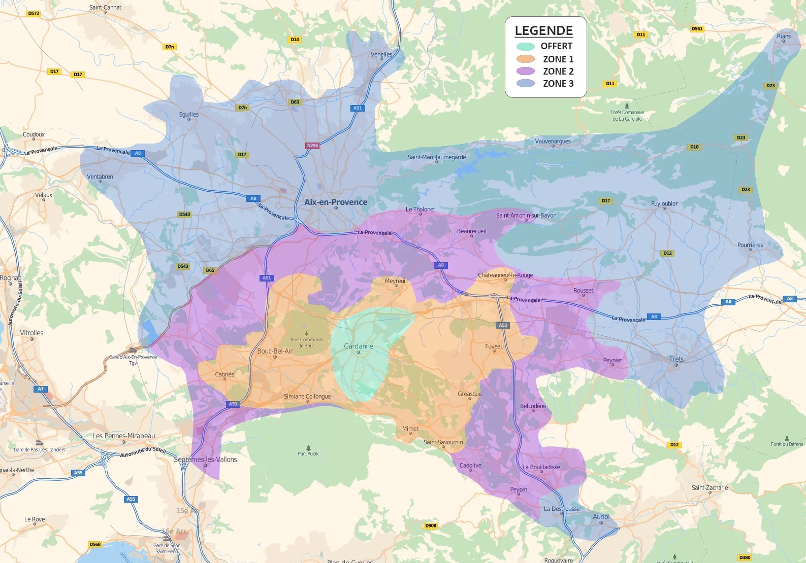 Carte des zones d’intervention à domicile de Hardware Informatique autour de Gardanne